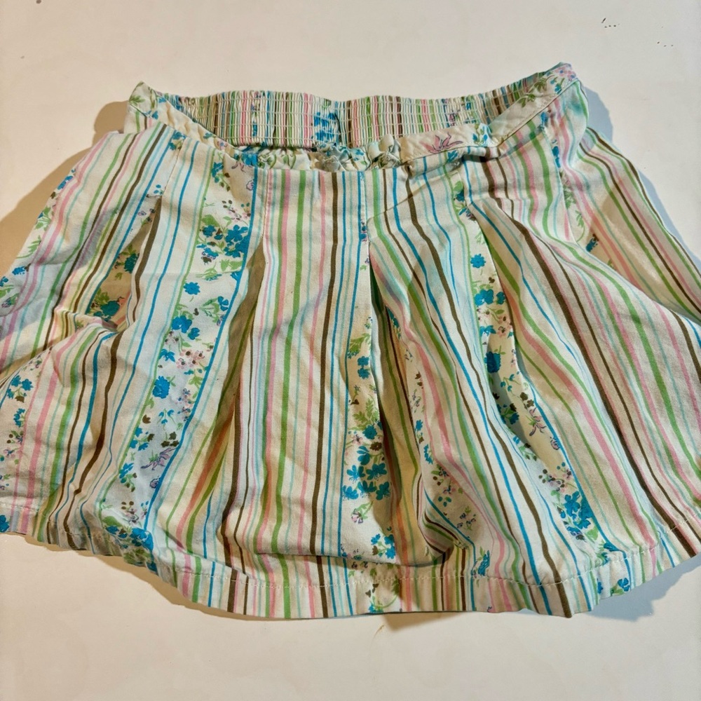 Vintage Girls Skirt Y2K Kids 12-18 Months Floral Stripes Blue White Pink Green